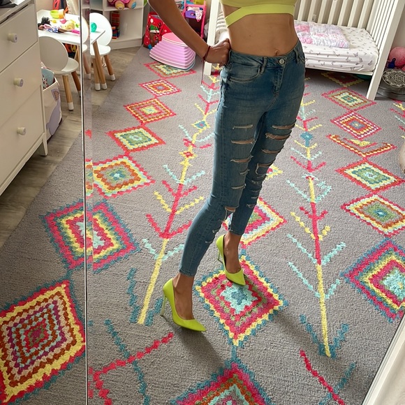 Topshop Jamie Slim Ripped Jeans HighRise 25 Distressed Blue - Picture 7 of 10